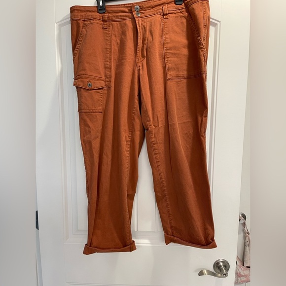 Time and Tru Size 16 Rust Cargo Pants Cotton Utility Pockets Red Orange canvas - Picture 1 of 4